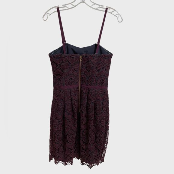 Club Monaco Lace Overlay Mini Dress Women Size 2 Burgundy Feminine Romantic Y2K - Picture 8 of 14